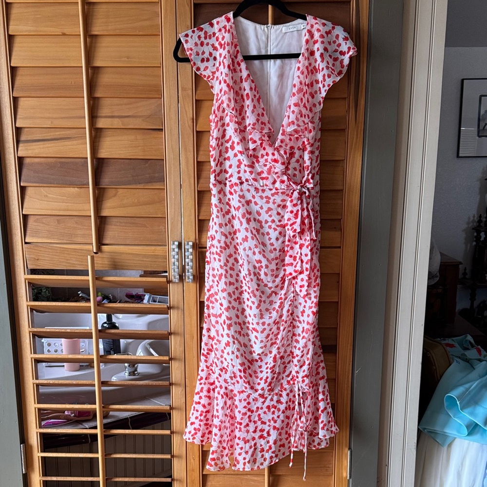Lush Red Poppy Print Wrap Style Midi Dress size medium